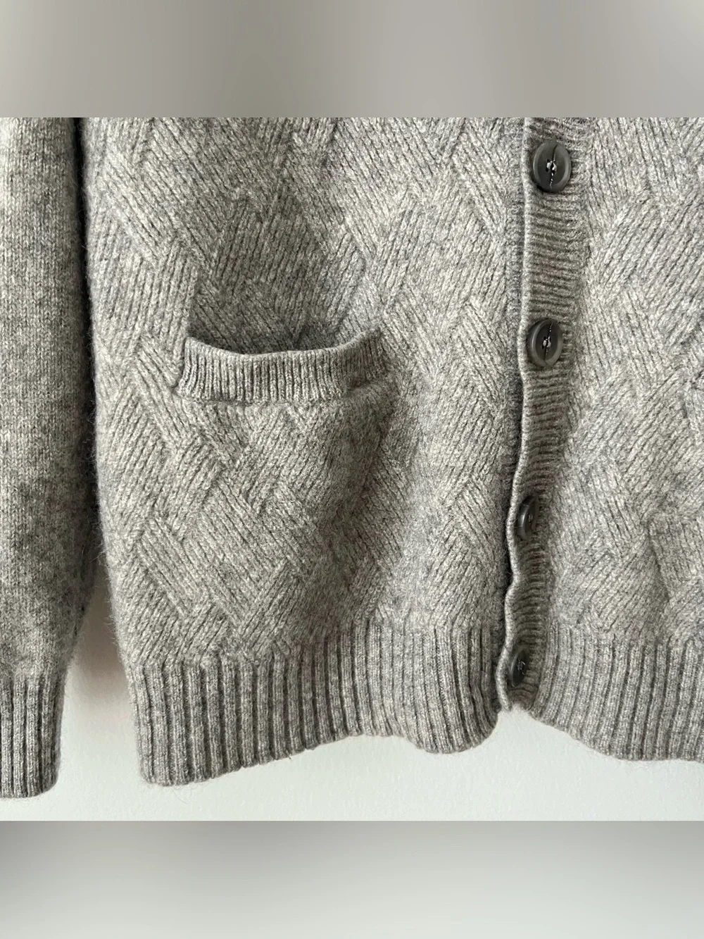 Tasso Elba Men's Gray Diamond Knit Cashmere Cardigan Sweater Size L Shawl Collar
